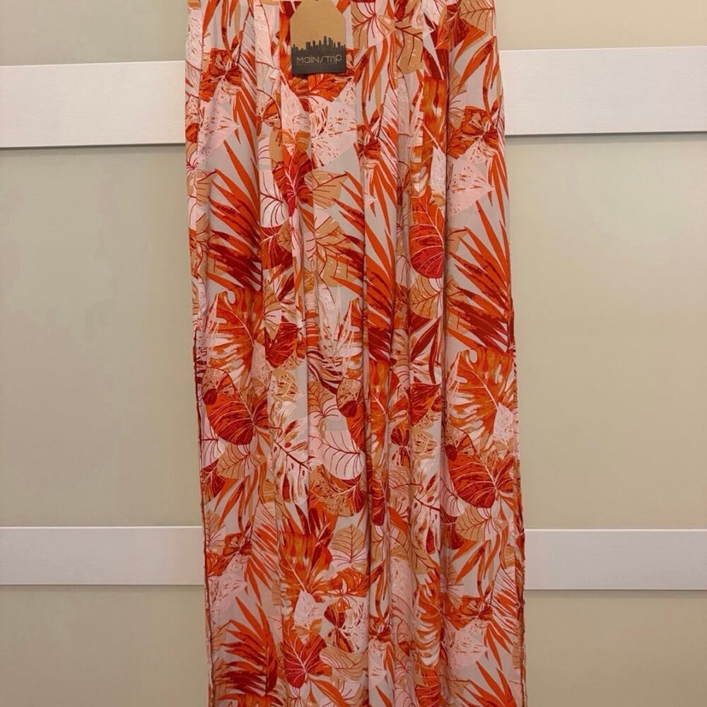 Mainstrip Tropical Leaf Print Wide Leg Palazzo Pants Women’s Small NWT Orange